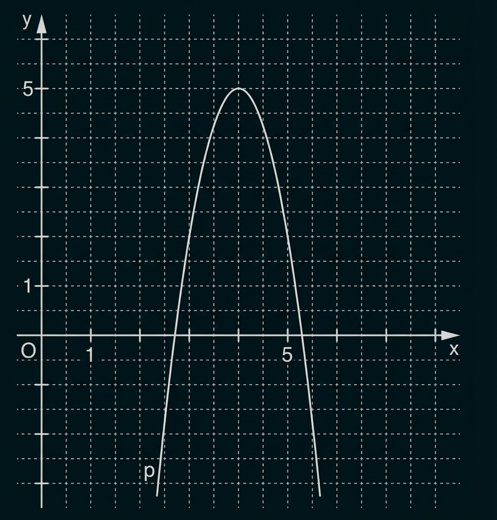 Koordinatensystem mit kariertem Raster, x- und y-Achse und einer nach unten geöffneten Parabel